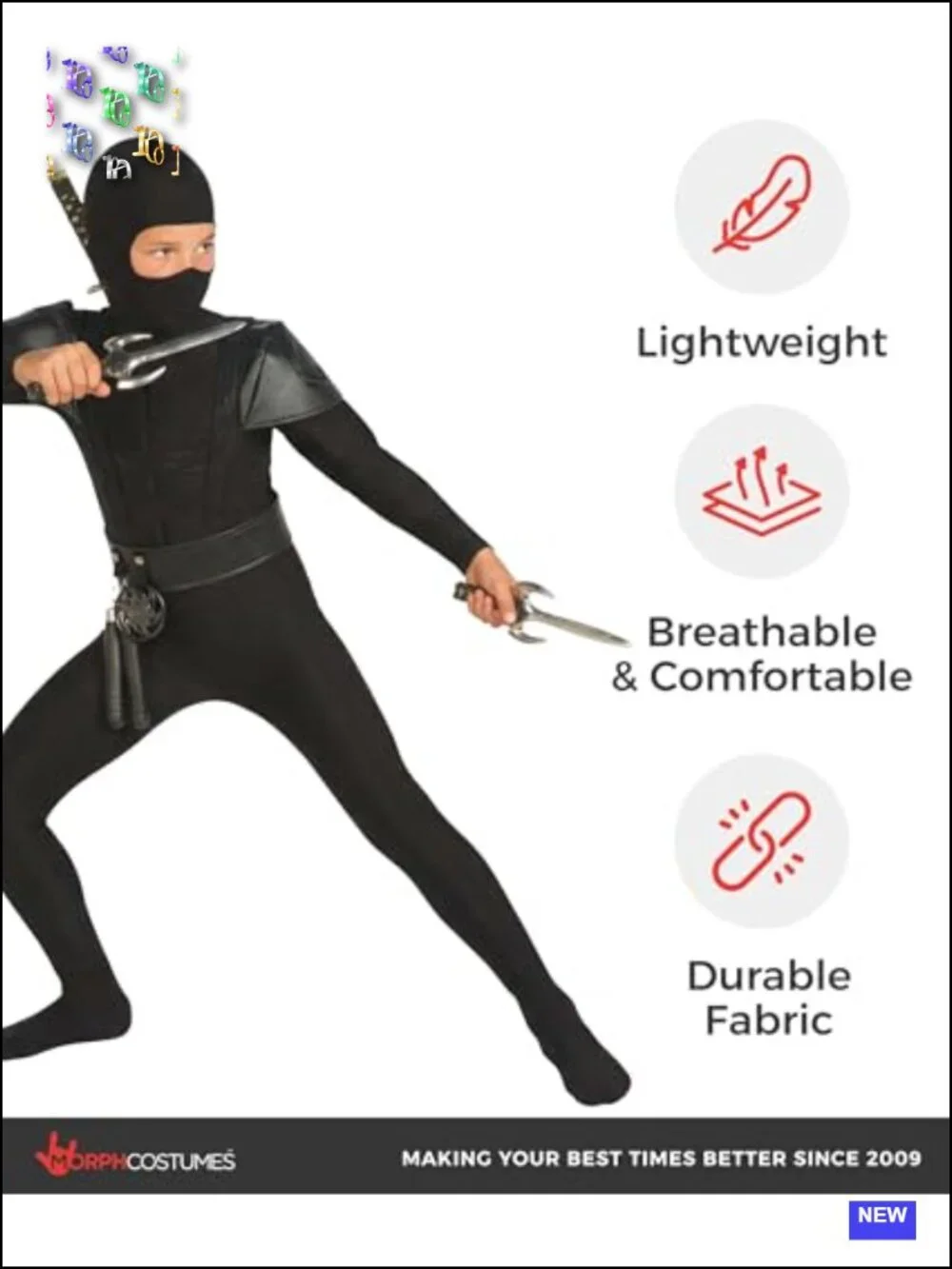 Ninja Costume for Boys Halloween Cosplay Dress Up Complete Set Jumpsuit Vest